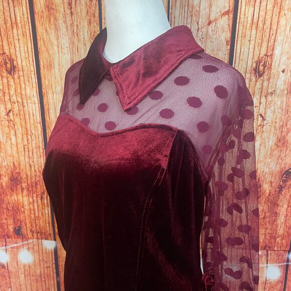 NWT Belle Poque Holiday Party Dress sz Extra Large Burgundy Wine Stretch Velvet - Picture 1 of 10